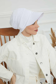 Sun Shield Visor Instant Turban with Flowers Accent, Floral Visor Cap for Women, Sun Protective Women Newsboy Hat, Cotton Chemo Bonnet,B-72 White