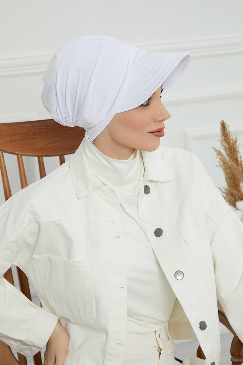 Sun Shield Visor Instant Turban with Flowers Accent, Floral Visor Cap for Women, Sun Protective Women Newsboy Hat, Cotton Chemo Bonnet,B-72 White