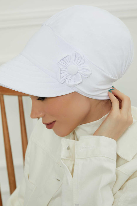Sun Shield Visor Instant Turban with Flowers Accent, Floral Visor Cap for Women, Sun Protective Women Newsboy Hat, Cotton Chemo Bonnet,B-72