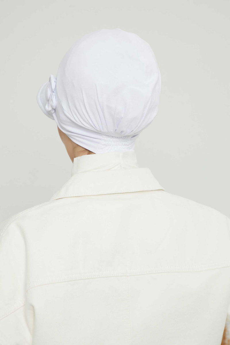 Sun Shield Visor Instant Turban with Flowers Accent, Floral Visor Cap for Women, Sun Protective Women Newsboy Hat, Cotton Chemo Bonnet,B-72 White