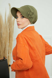 Sun Shield Visor Instant Turban with Flowers Accent, Floral Visor Cap for Women, Sun Protective Women Newsboy Hat, Cotton Chemo Bonnet,B-72 Army Green