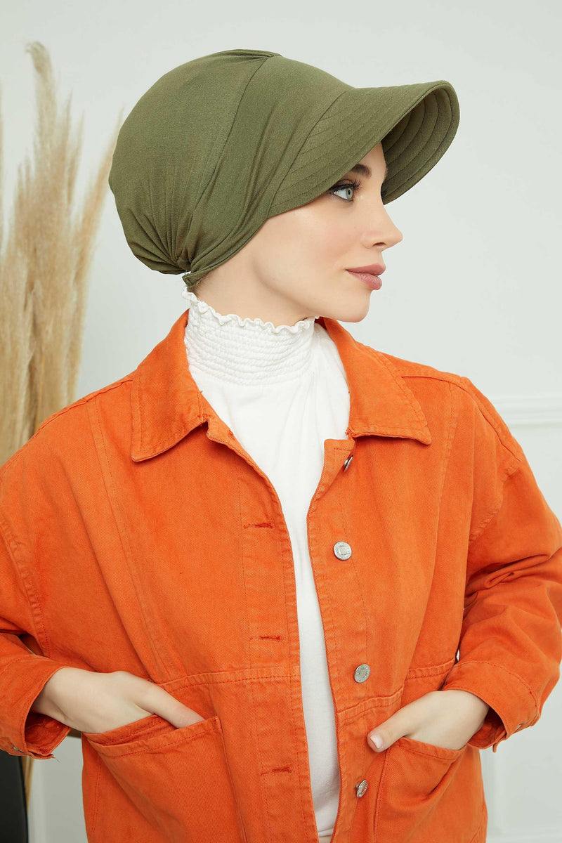 Sun Shield Visor Instant Turban with Flowers Accent, Floral Visor Cap for Women, Sun Protective Women Newsboy Hat, Cotton Chemo Bonnet,B-72 Army Green