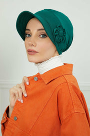 Sun Shield Visor Instant Turban with Flowers Accent, Floral Visor Cap for Women, Sun Protective Women Newsboy Hat, Cotton Chemo Bonnet,B-72 Green