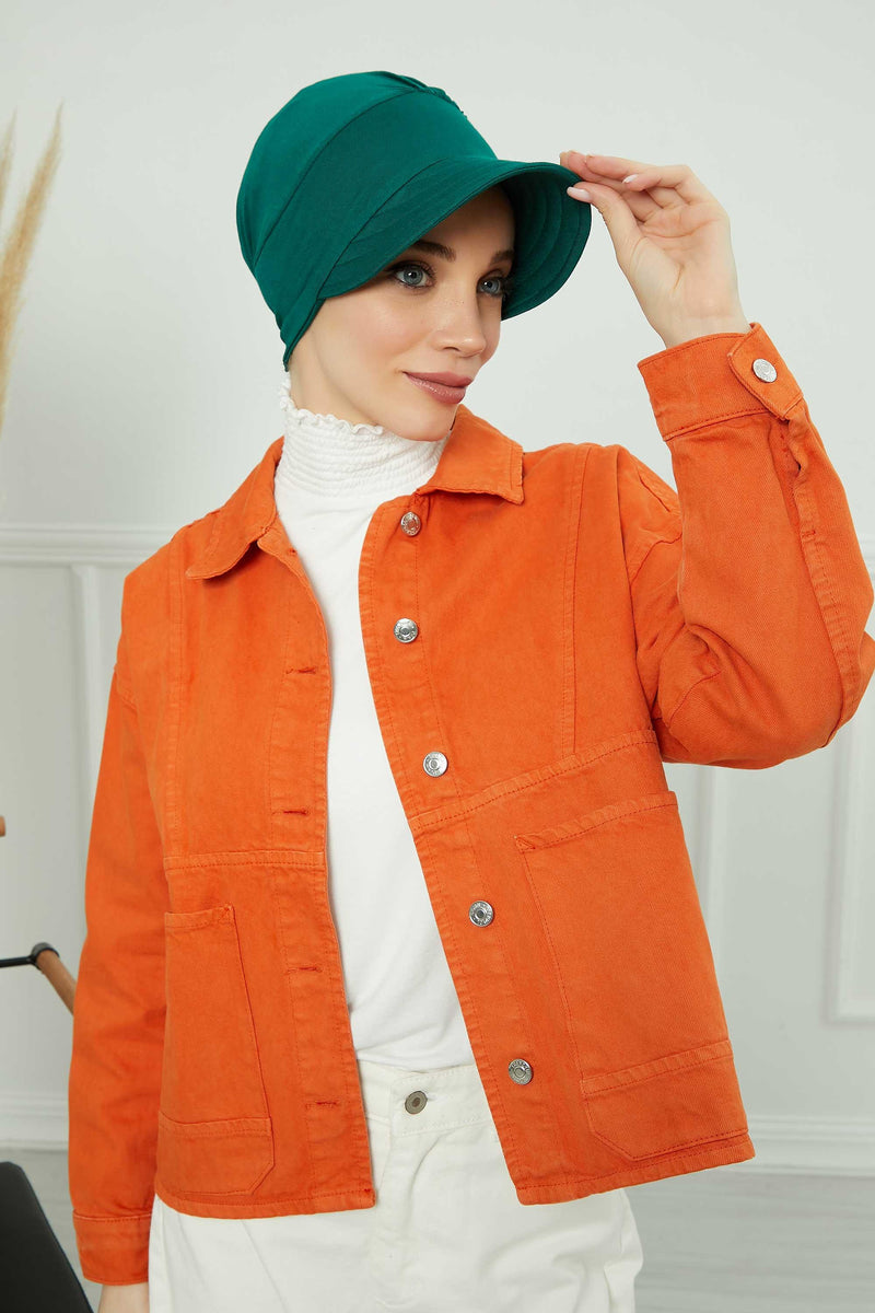 Sun Shield Visor Instant Turban with Flowers Accent, Floral Visor Cap for Women, Sun Protective Women Newsboy Hat, Cotton Chemo Bonnet,B-72 Green