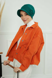 Sun Shield Visor Instant Turban with Flowers Accent, Floral Visor Cap for Women, Sun Protective Women Newsboy Hat, Cotton Chemo Bonnet,B-72 Green