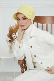 Sun Shield Visor Instant Turban with Flowers Accent, Floral Visor Cap for Women, Sun Protective Women Newsboy Hat, Cotton Chemo Bonnet,B-72 Yellow