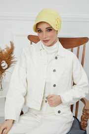 Sun Shield Visor Instant Turban with Flowers Accent, Floral Visor Cap for Women, Sun Protective Women Newsboy Hat, Cotton Chemo Bonnet,B-72 Yellow