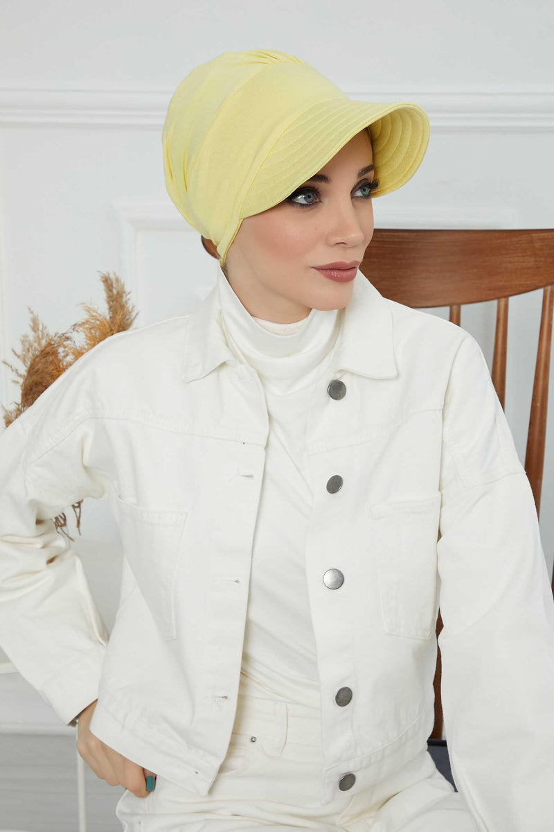 Sun Shield Visor Instant Turban with Flowers Accent, Floral Visor Cap for Women, Sun Protective Women Newsboy Hat, Cotton Chemo Bonnet,B-72 Yellow