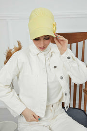 Sun Shield Visor Instant Turban with Flowers Accent, Floral Visor Cap for Women, Sun Protective Women Newsboy Hat, Cotton Chemo Bonnet,B-72 Yellow