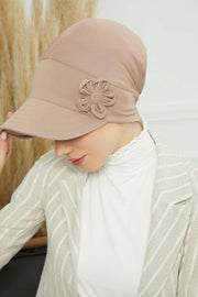 Sun Shield Visor Instant Turban with Flowers Accent, Floral Visor Cap for Women, Sun Protective Women Newsboy Hat, Cotton Chemo Bonnet,B-72 Mink