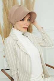 Sun Shield Visor Instant Turban with Flowers Accent, Floral Visor Cap for Women, Sun Protective Women Newsboy Hat, Cotton Chemo Bonnet,B-72 Mink