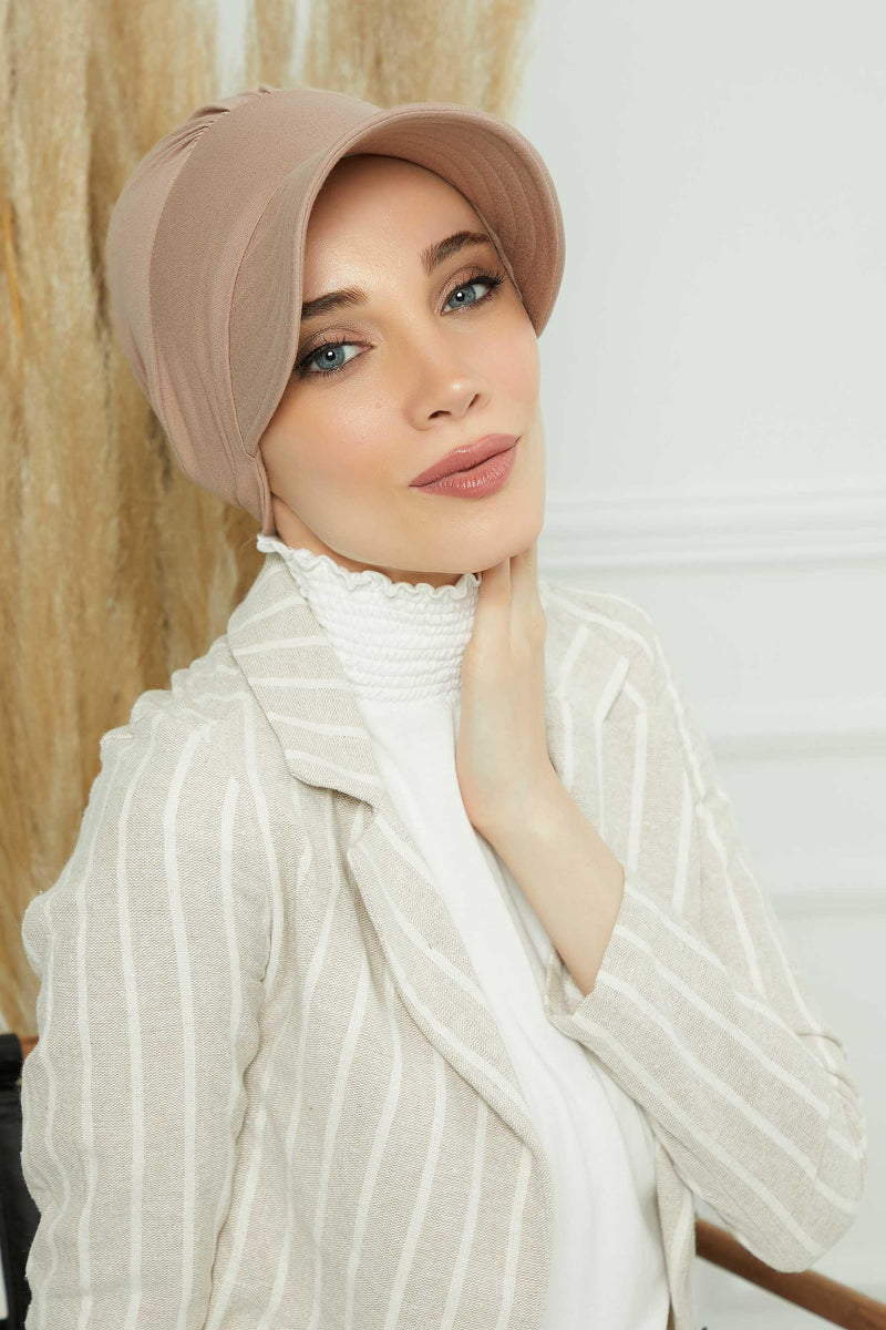 Sun Shield Visor Instant Turban with Flowers Accent, Floral Visor Cap for Women, Sun Protective Women Newsboy Hat, Cotton Chemo Bonnet,B-72 Mink