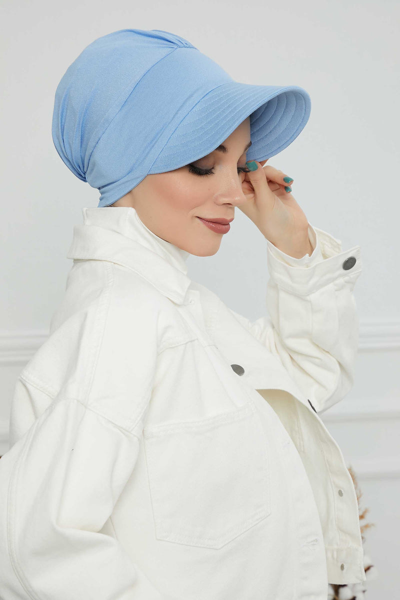 Sun Shield Visor Instant Turban with Flowers Accent, Floral Visor Cap for Women, Sun Protective Women Newsboy Hat, Cotton Chemo Bonnet,B-72 Blue