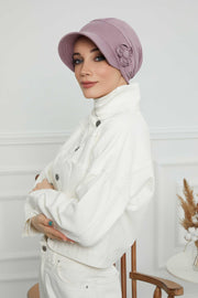 Sun Shield Visor Instant Turban with Flowers Accent, Floral Visor Cap for Women, Sun Protective Women Newsboy Hat, Cotton Chemo Bonnet,B-72 Lilac