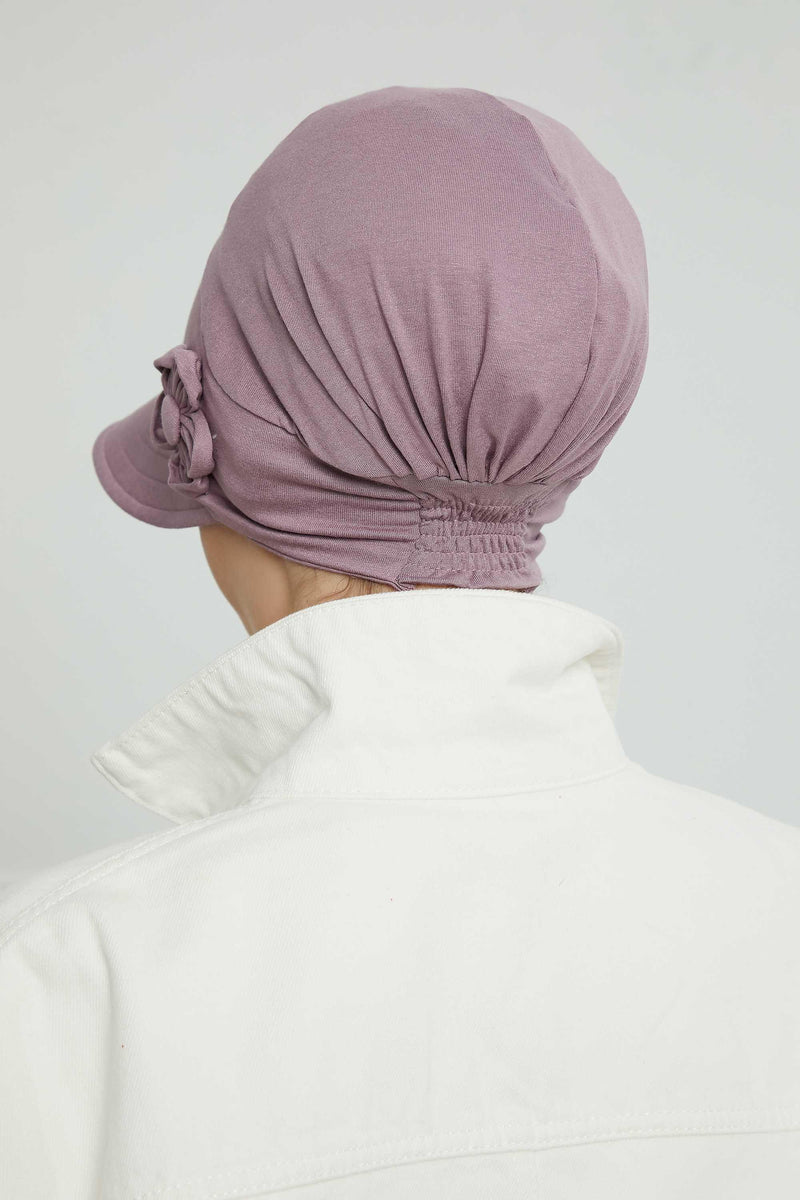 Sun Shield Visor Instant Turban with Flowers Accent, Floral Visor Cap for Women, Sun Protective Women Newsboy Hat, Cotton Chemo Bonnet,B-72 Lilac