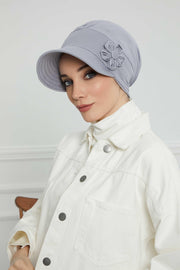 Sun Shield Visor Instant Turban with Flowers Accent, Floral Visor Cap for Women, Sun Protective Women Newsboy Hat, Cotton Chemo Bonnet,B-72 Grey 2