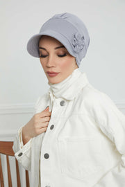 Sun Shield Visor Instant Turban with Flowers Accent, Floral Visor Cap for Women, Sun Protective Women Newsboy Hat, Cotton Chemo Bonnet,B-72 Grey 2