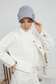 Sun Shield Visor Instant Turban with Flowers Accent, Floral Visor Cap for Women, Sun Protective Women Newsboy Hat, Cotton Chemo Bonnet,B-72 Grey 2