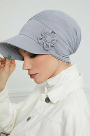 Sun Shield Visor Instant Turban with Flowers Accent, Floral Visor Cap for Women, Sun Protective Women Newsboy Hat, Cotton Chemo Bonnet,B-72 Grey 2