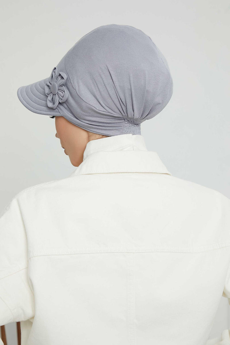Sun Shield Visor Instant Turban with Flowers Accent, Floral Visor Cap for Women, Sun Protective Women Newsboy Hat, Cotton Chemo Bonnet,B-72 Grey 2