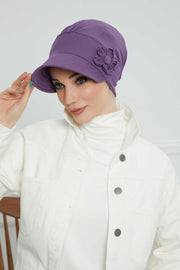 Sun Shield Visor Instant Turban with Flowers Accent, Floral Visor Cap for Women, Sun Protective Women Newsboy Hat, Cotton Chemo Bonnet,B-72 Purple 2