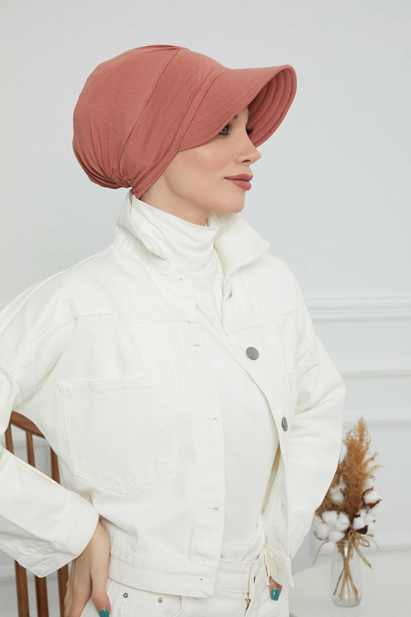 Sun Shield Visor Instant Turban with Flowers Accent, Floral Visor Cap for Women, Sun Protective Women Newsboy Hat, Cotton Chemo Bonnet,B-72 Salmon