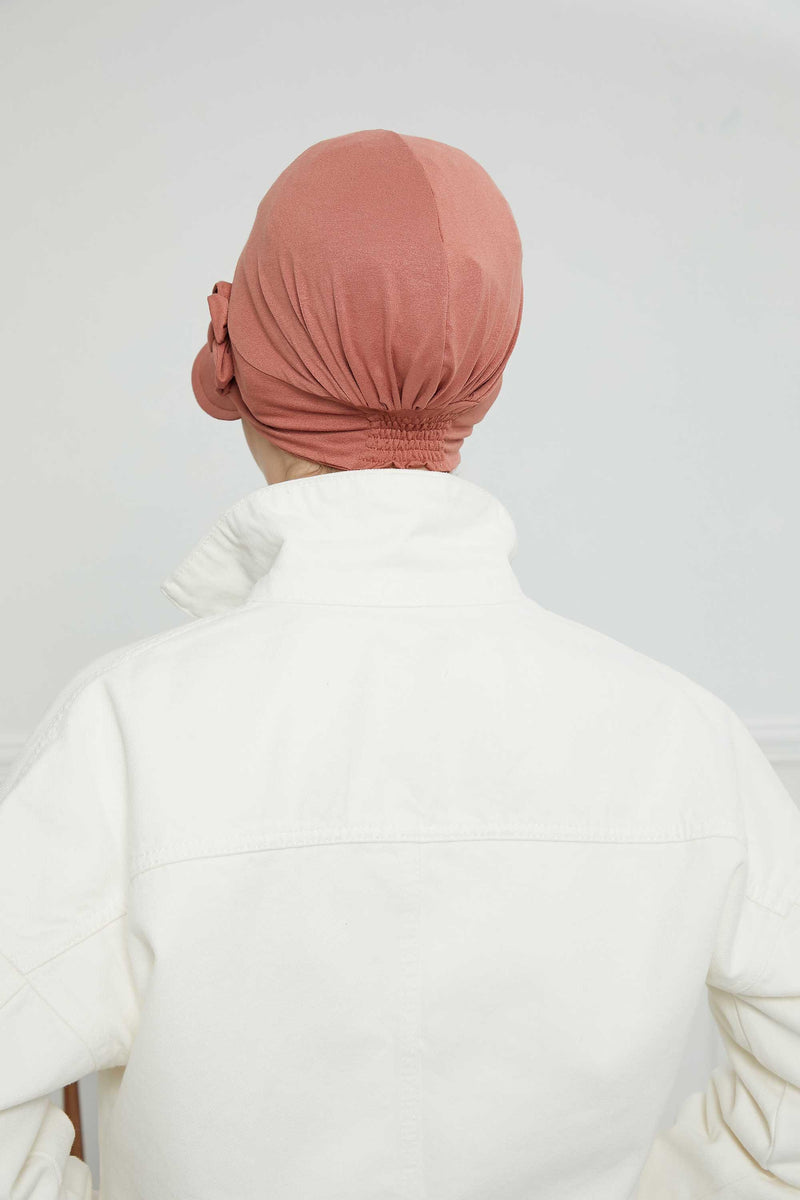 Sun Shield Visor Instant Turban with Flowers Accent, Floral Visor Cap for Women, Sun Protective Women Newsboy Hat, Cotton Chemo Bonnet,B-72 Salmon