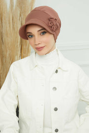 Sun Shield Visor Instant Turban with Flowers Accent, Floral Visor Cap for Women, Sun Protective Women Newsboy Hat, Cotton Chemo Bonnet,B-72 Caramel Brown