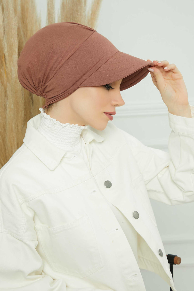 Sun Shield Visor Instant Turban with Flowers Accent, Floral Visor Cap for Women, Sun Protective Women Newsboy Hat, Cotton Chemo Bonnet,B-72 Caramel Brown