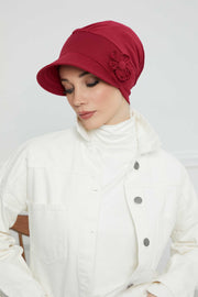 Sun Shield Visor Instant Turban with Flowers Accent, Floral Visor Cap for Women, Sun Protective Women Newsboy Hat, Cotton Chemo Bonnet,B-72 Maroon