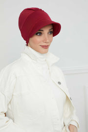 Sun Shield Visor Instant Turban with Flowers Accent, Floral Visor Cap for Women, Sun Protective Women Newsboy Hat, Cotton Chemo Bonnet,B-72 Maroon