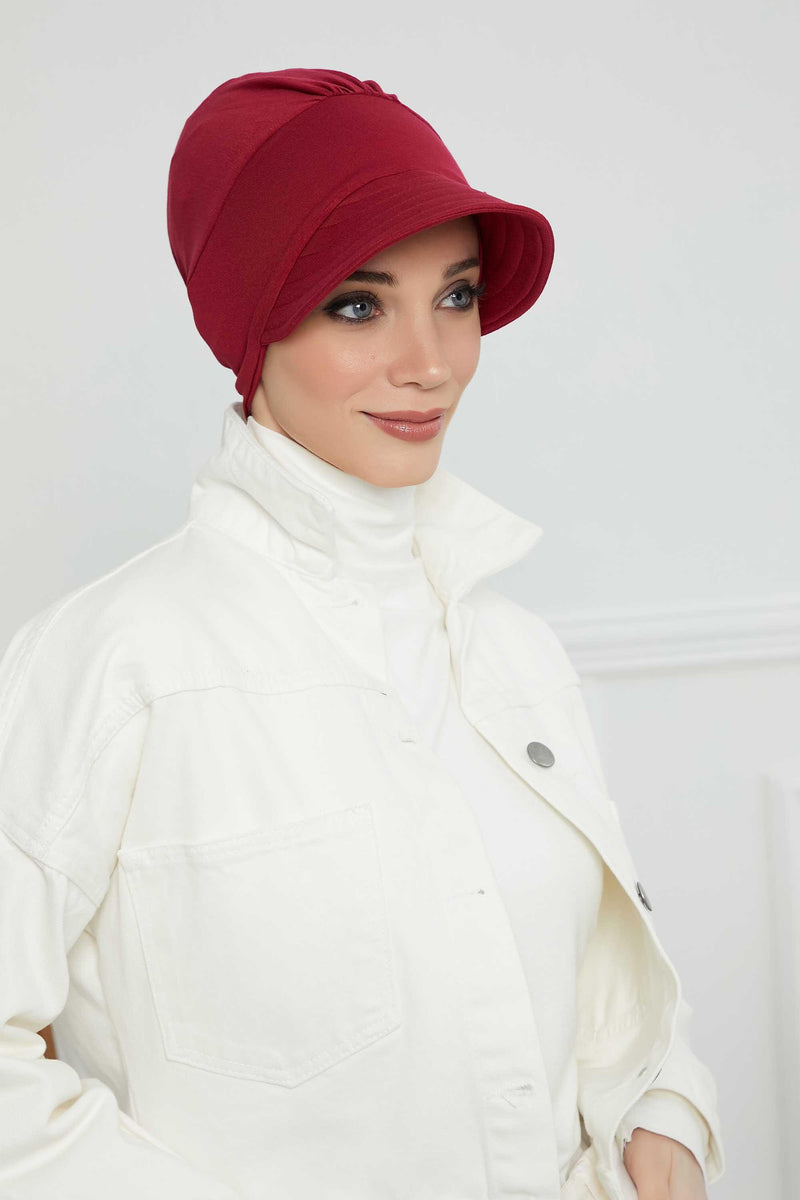 Sun Shield Visor Instant Turban with Flowers Accent, Floral Visor Cap for Women, Sun Protective Women Newsboy Hat, Cotton Chemo Bonnet,B-72 Maroon