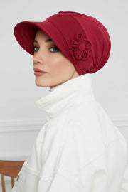 Sun Shield Visor Instant Turban with Flowers Accent, Floral Visor Cap for Women, Sun Protective Women Newsboy Hat, Cotton Chemo Bonnet,B-72 Maroon