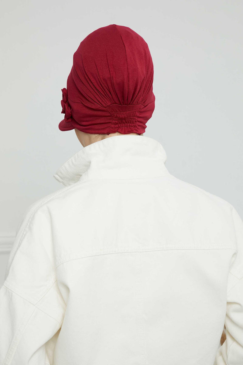 Sun Shield Visor Instant Turban with Flowers Accent, Floral Visor Cap for Women, Sun Protective Women Newsboy Hat, Cotton Chemo Bonnet,B-72 Maroon
