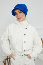 Sun Shield Visor Instant Turban with Flowers Accent, Floral Visor Cap for Women, Sun Protective Women Newsboy Hat, Cotton Chemo Bonnet,B-72 Sax Blue