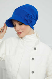 Sun Shield Visor Instant Turban with Flowers Accent, Floral Visor Cap for Women, Sun Protective Women Newsboy Hat, Cotton Chemo Bonnet,B-72 Sax Blue