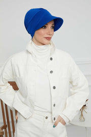 Sun Shield Visor Instant Turban with Flowers Accent, Floral Visor Cap for Women, Sun Protective Women Newsboy Hat, Cotton Chemo Bonnet,B-72 Sax Blue