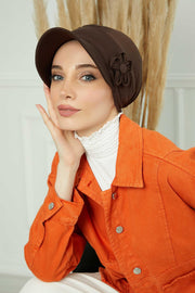 Sun Shield Visor Instant Turban with Flowers Accent, Floral Visor Cap for Women, Sun Protective Women Newsboy Hat, Cotton Chemo Bonnet,B-72 Brown