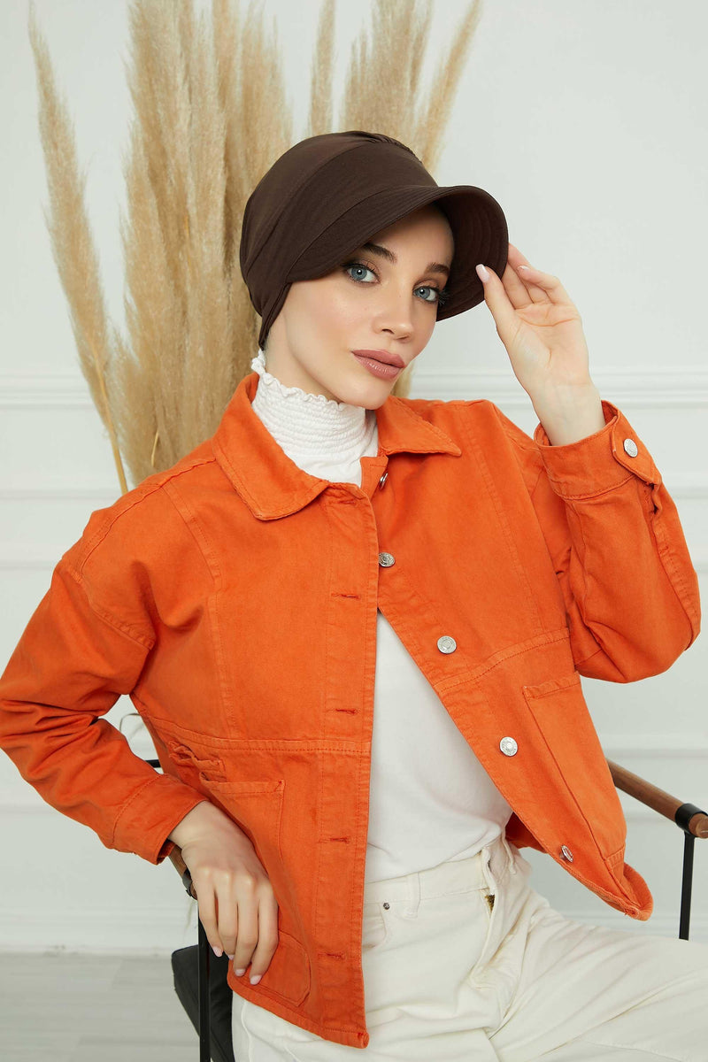 Sun Shield Visor Instant Turban with Flowers Accent, Floral Visor Cap for Women, Sun Protective Women Newsboy Hat, Cotton Chemo Bonnet,B-72 Brown