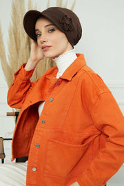 Sun Shield Visor Instant Turban with Flowers Accent, Floral Visor Cap for Women, Sun Protective Women Newsboy Hat, Cotton Chemo Bonnet,B-72 Brown