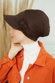 Sun Shield Visor Instant Turban with Flowers Accent, Floral Visor Cap for Women, Sun Protective Women Newsboy Hat, Cotton Chemo Bonnet,B-72 Brown