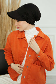 Sun Shield Visor Instant Turban with Flowers Accent, Floral Visor Cap for Women, Sun Protective Women Newsboy Hat, Cotton Chemo Bonnet,B-72 Black