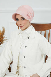 Sun Shield Visor Instant Turban with Flowers Accent, Floral Visor Cap for Women, Sun Protective Women Newsboy Hat, Cotton Chemo Bonnet,B-72 Powder