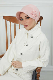 Sun Shield Visor Instant Turban with Flowers Accent, Floral Visor Cap for Women, Sun Protective Women Newsboy Hat, Cotton Chemo Bonnet,B-72 Powder
