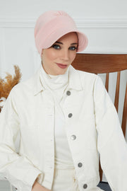 Sun Shield Visor Instant Turban with Flowers Accent, Floral Visor Cap for Women, Sun Protective Women Newsboy Hat, Cotton Chemo Bonnet,B-72 Powder