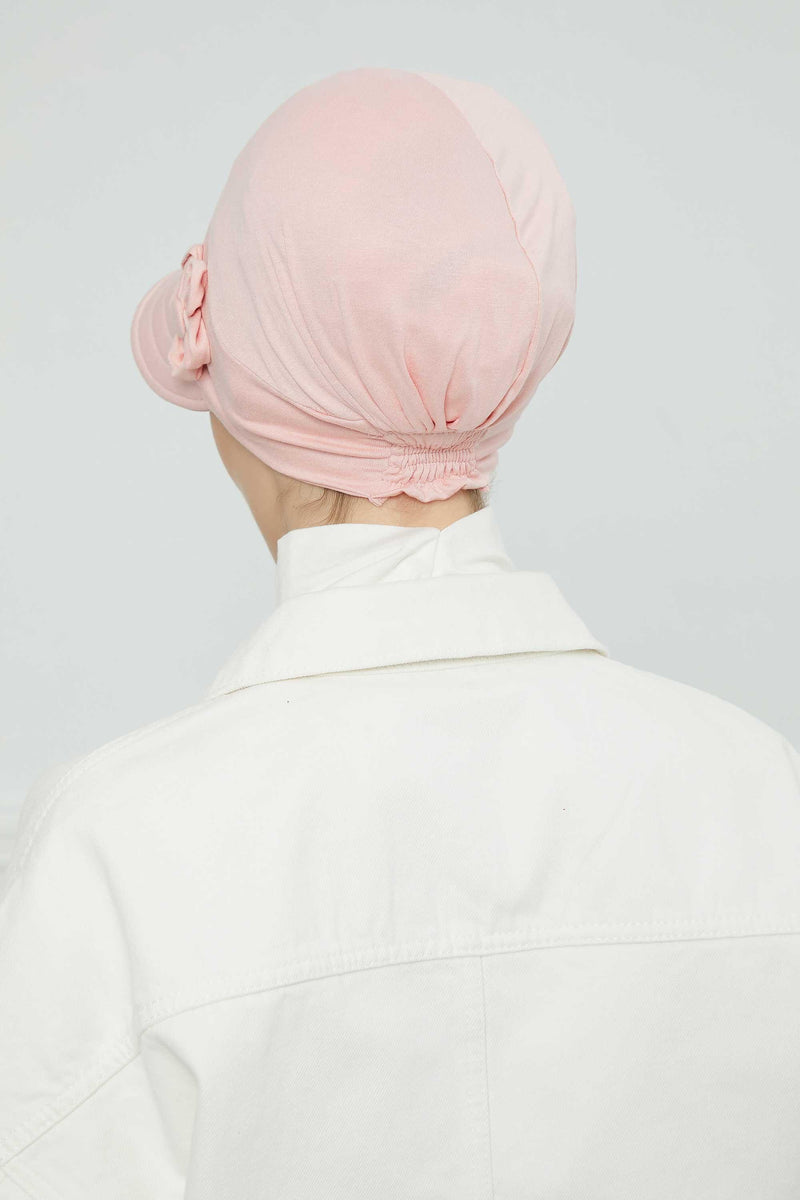 Sun Shield Visor Instant Turban with Flowers Accent, Floral Visor Cap for Women, Sun Protective Women Newsboy Hat, Cotton Chemo Bonnet,B-72 Powder