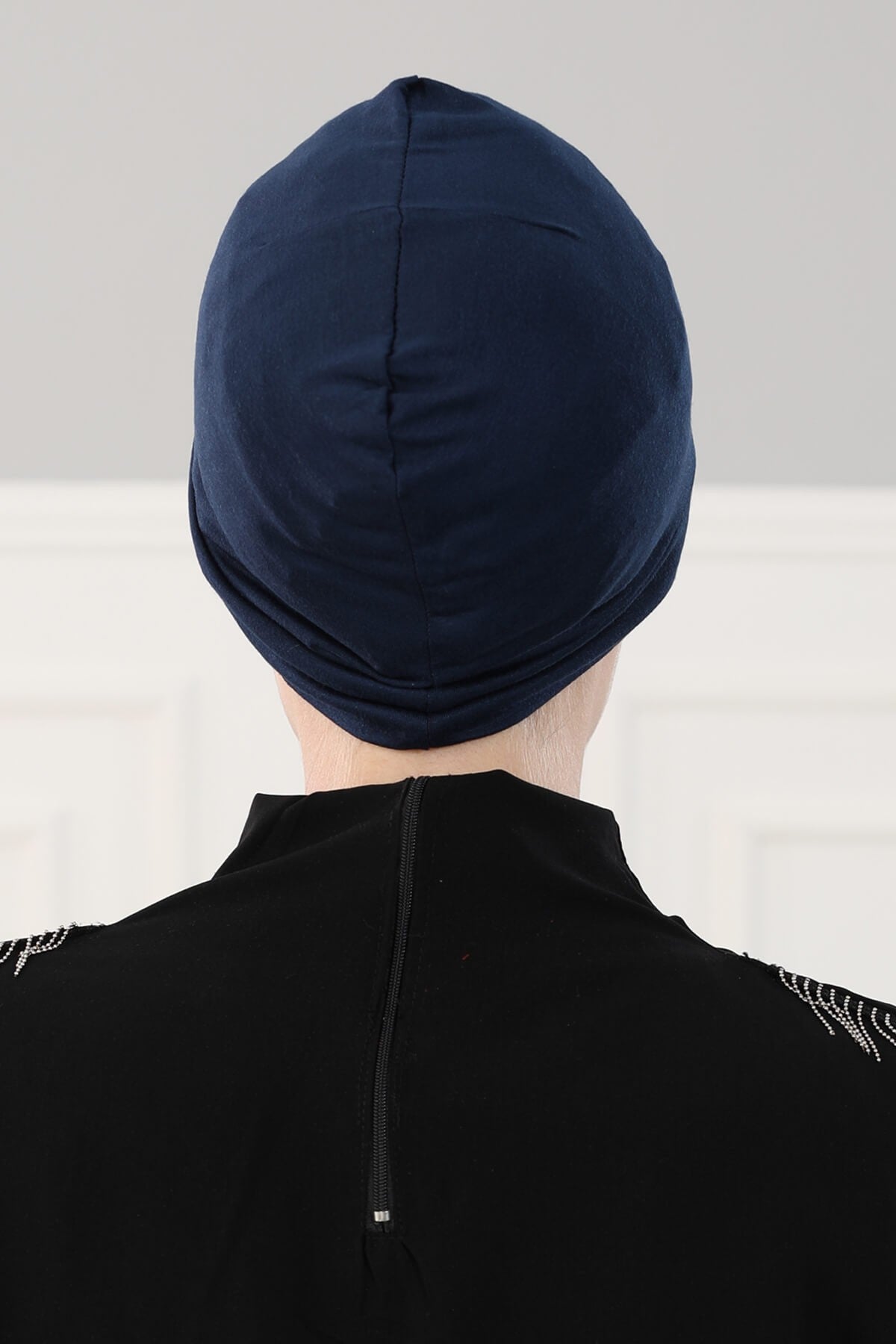 Super Tight Cotton Inner Bonnet Cap, High Quality Easy Wrap Instant Underneath Bonnet for Women, Flexible 95% Cotton Chemo Headwear Cap,B-37 Navy Blue