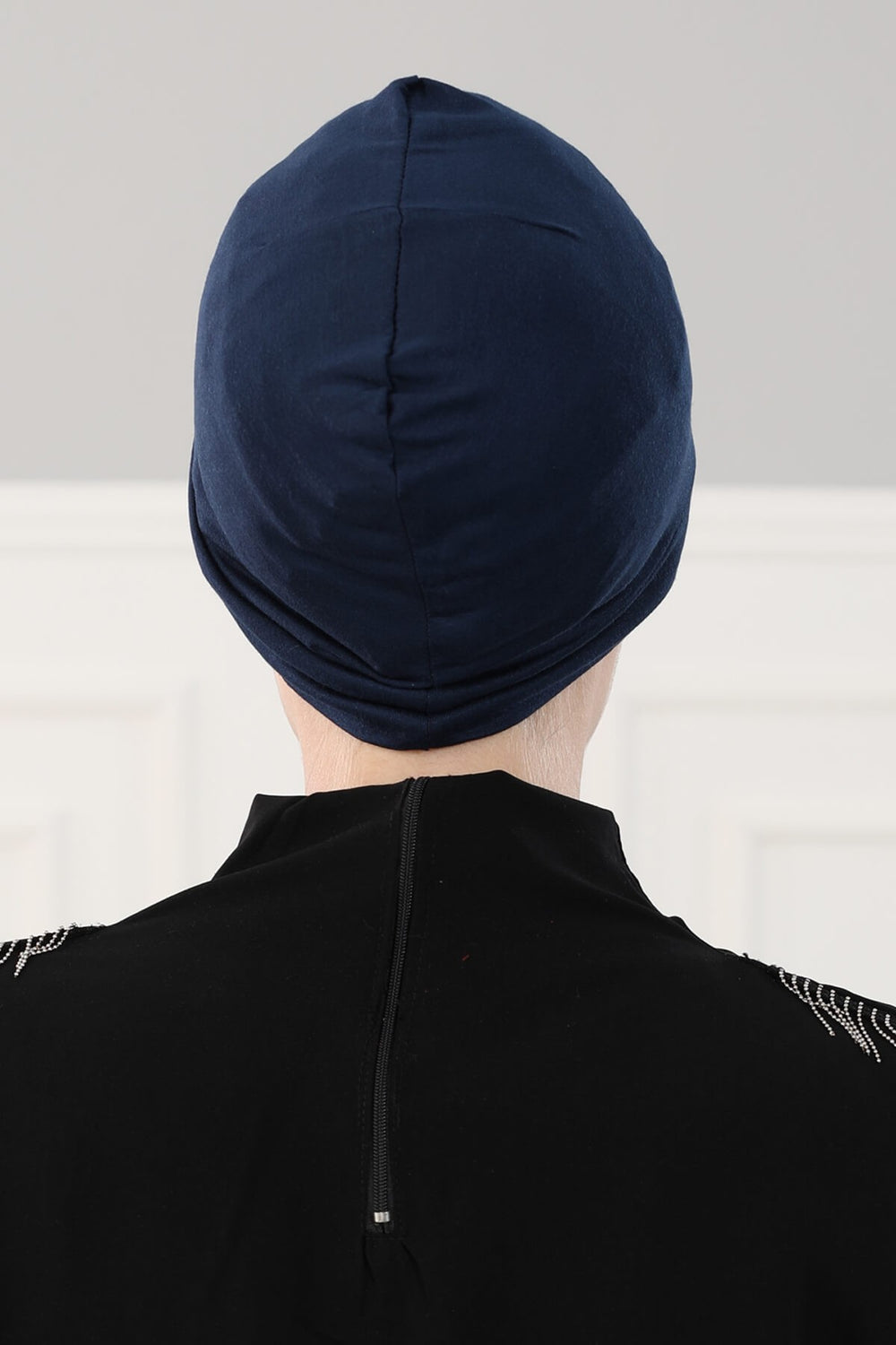 Super Tight Cotton Inner Bonnet Cap, High Quality Easy Wrap Instant Underneath Bonnet for Women, Flexible 95% Cotton Chemo Headwear Cap,B-37 Navy Blue