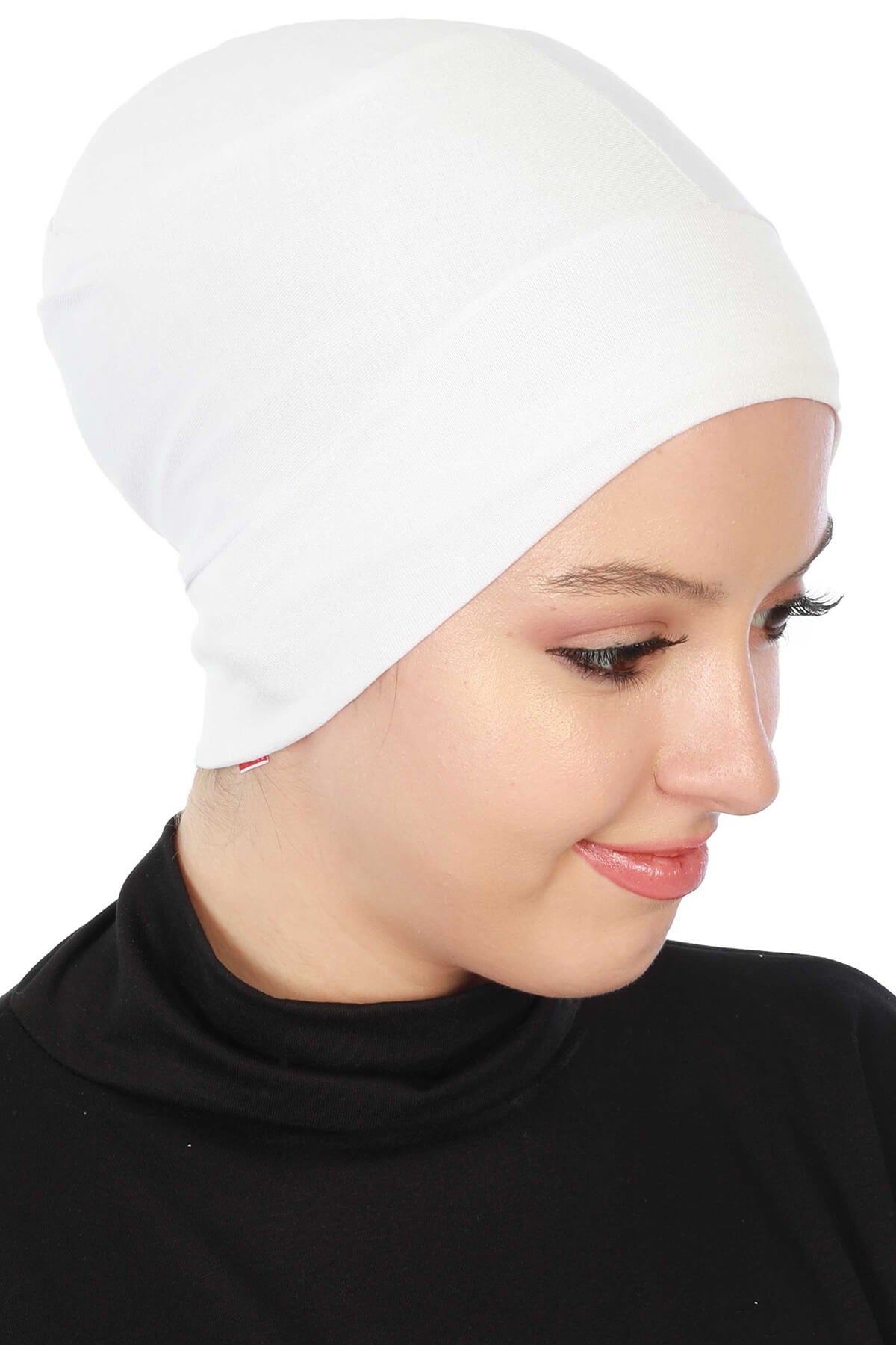 Super Tight Cotton Inner Bonnet Cap, High Quality Easy Wrap Instant Underneath Bonnet for Women, Flexible 95% Cotton Chemo Headwear Cap,B-37 White
