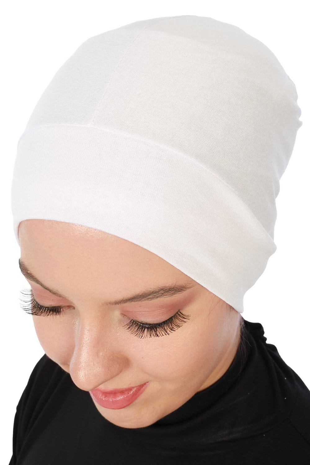 Super Tight Cotton Inner Bonnet Cap, High Quality Easy Wrap Instant Underneath Bonnet for Women, Flexible 95% Cotton Chemo Headwear Cap,B-37 White